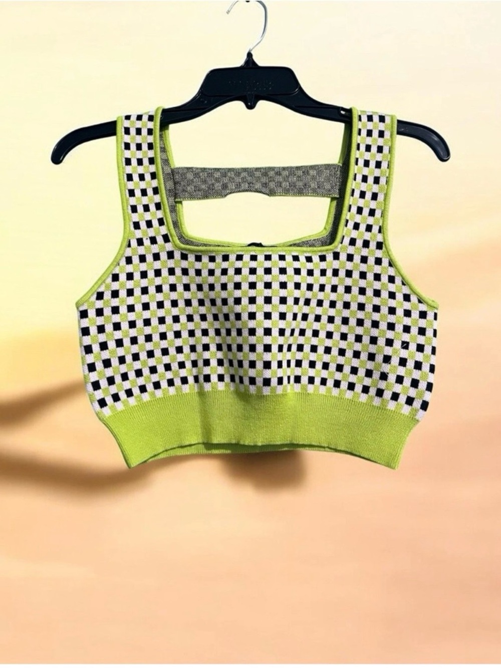 Cider Checker Knit Crop Tank in Lime Green and Black